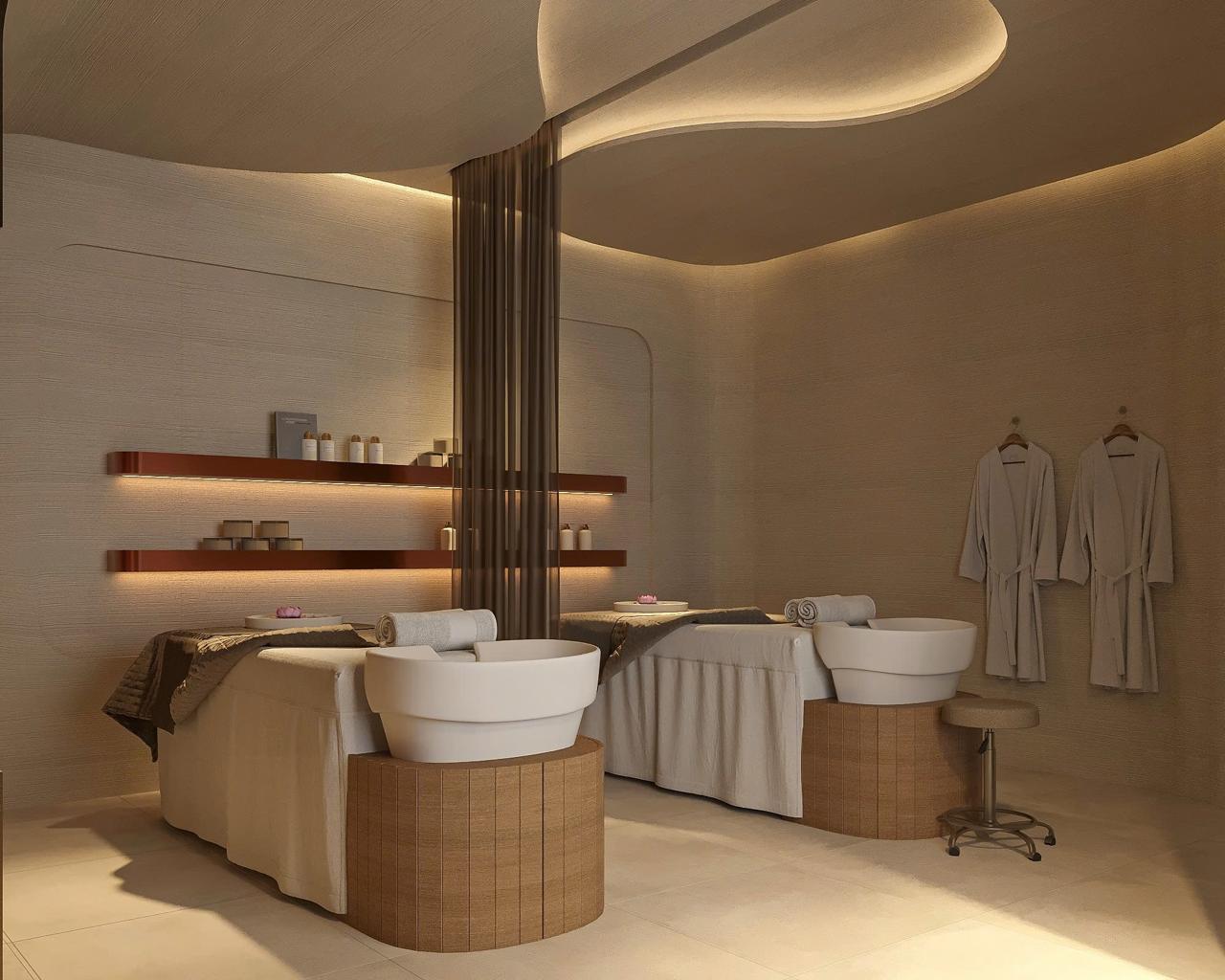 Private couples treatment room at Lois Head Spa Prosper TX with massage beds and luxury robes